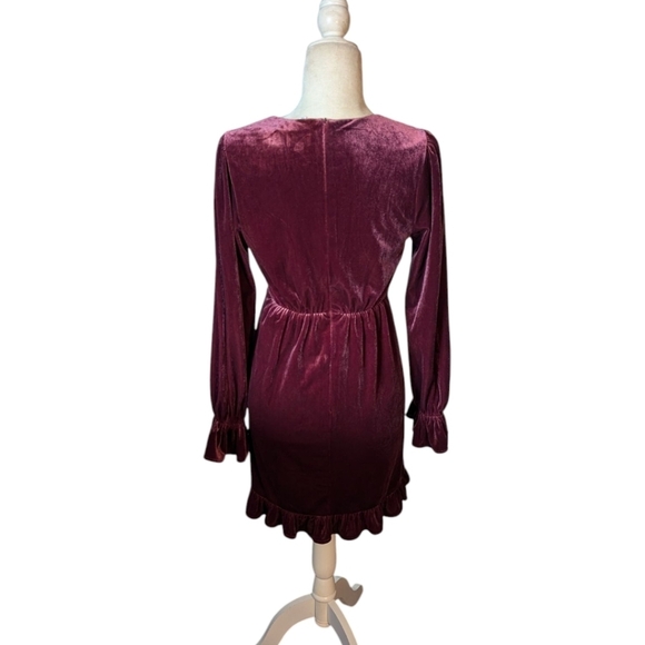 Burgundy Red crushed Velvet plunging v neck Cherry Girl fairy core Dress Sz S - Picture 3 of 12